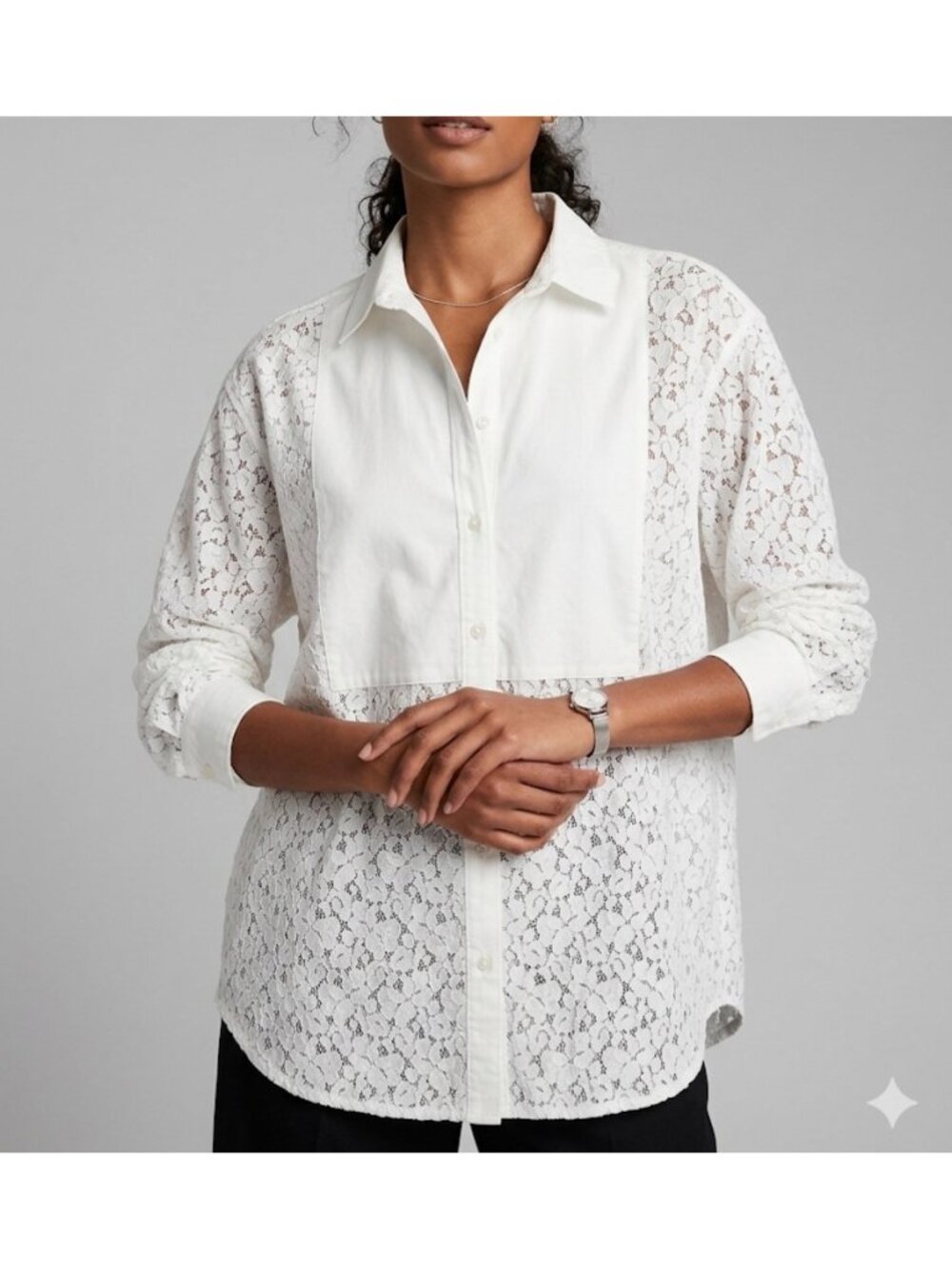 Gap Women’s White Lace Shirt Button-Up Collar Long Sleeve size XXL Tall